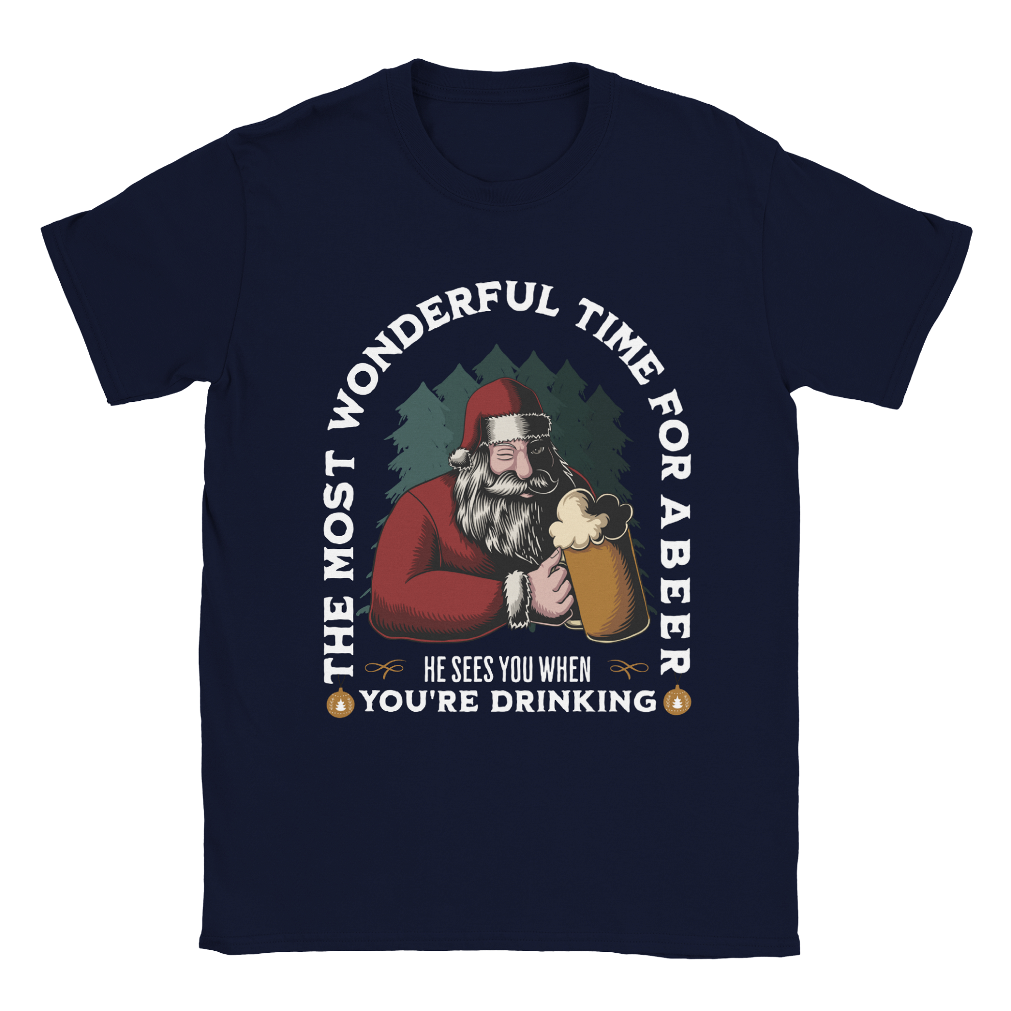 Navy The Most Wonderful Time For A Beer T-Shirt | Navy Funny Santa Shirts