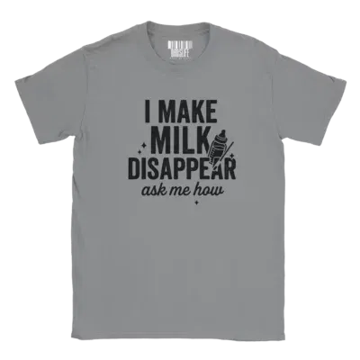 I Make Milk Disappear Shirt with magic baby bottle illustration for dads