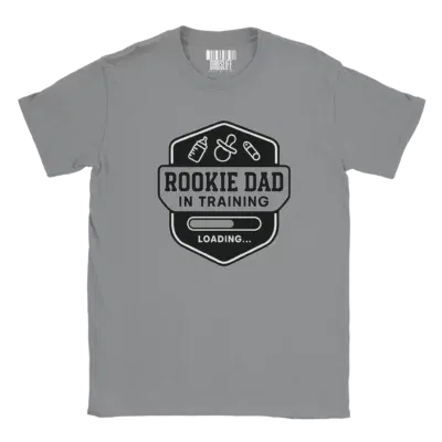Rookie Dad Shirt featuring loading bar and baby items for first-time fathers